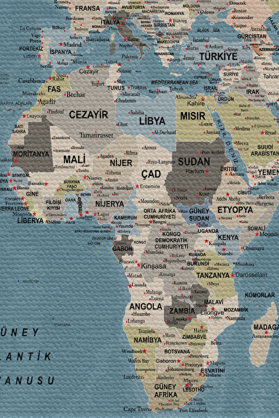 N NOXXO Wall Cover / Carpet Detailed Current Turkish World Map Quality Canvas Fabric-3977