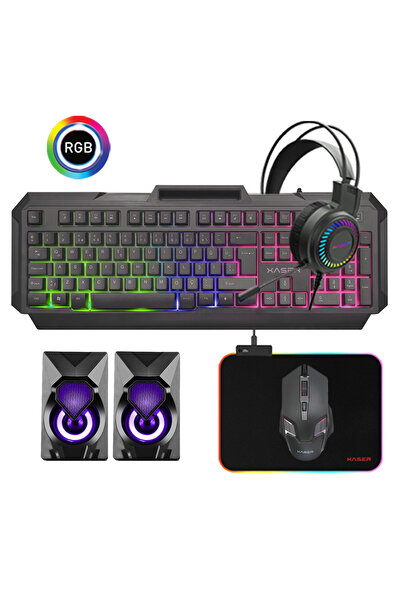 XASER XS-KJJ485 Q Klavye+Kulaklık+Mouse+RGB Mouse pad Rainbow Aydınlatmalı Oy...