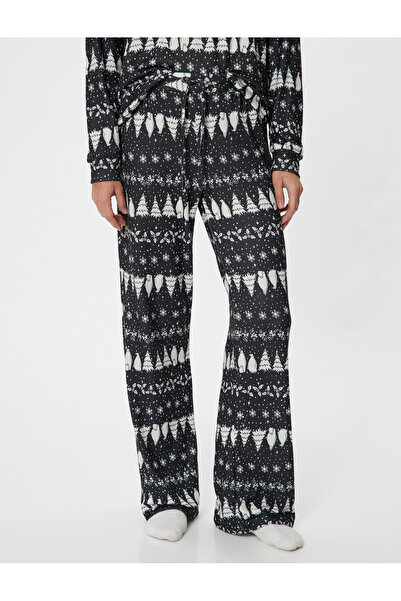 Koton Rovné, široké nohavice pohodlného střihu na spaní s vánoční tématikou