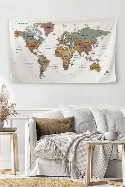 GLOBELUX Wall Cover / Carpet Detailed Turkish Current World Map Quality Canvas Fabric-3963