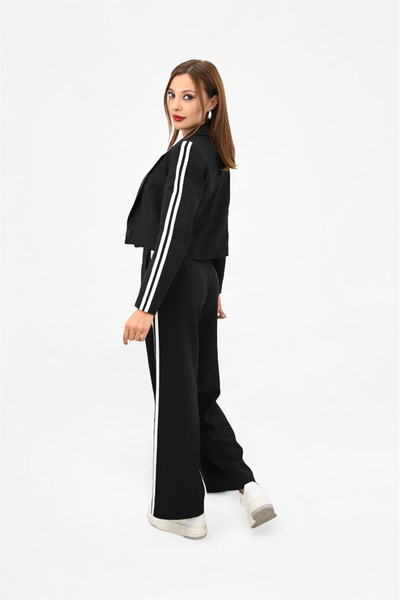 Koza Butik Women's Stripe Detailed Single Button Jacket Set 9006-25