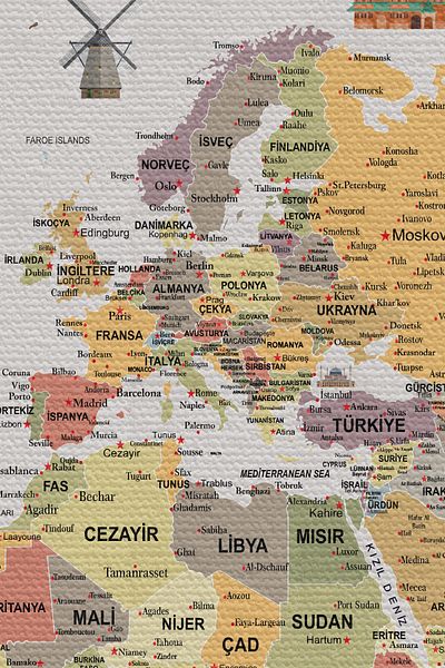 GLOBELUX Wall Cover / Carpet Flag Detailed Turkish Current World Map -3966