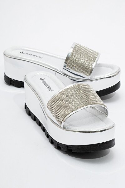 Ccway Γυναικείες παντόφλες με σφήνα τακούνια - SILVER SILVER