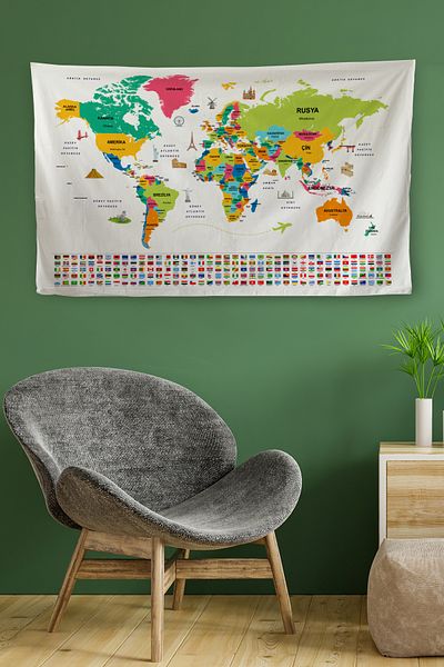 GLOBELUX Wall Cover / Carpet Flag Detailed Turkish Current World Map -3967