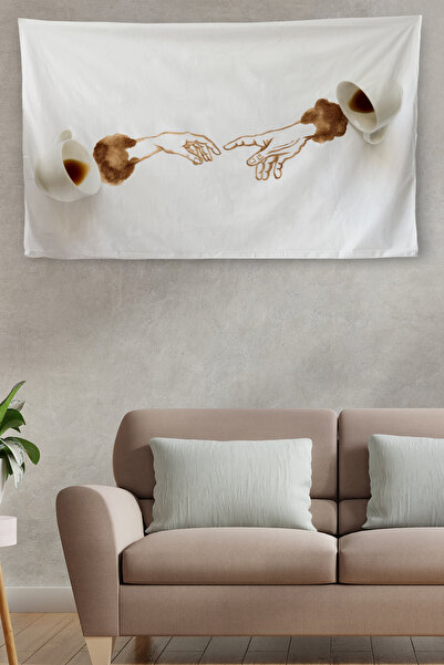 N NOXXO Tapiserie de perete cu tematică cafea cu Dumnezeu cu Adam Tapiserie de perete din pânză de calitate-4029