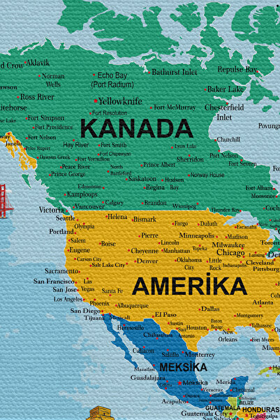 N NOXXO Wall Cover Detailed Turkish Current World Map Canvas Wall Tapestry-4050