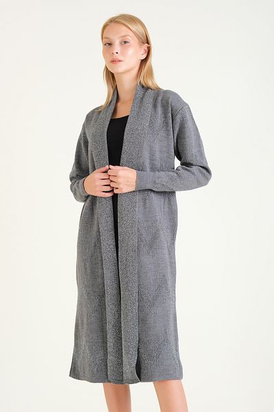 Giyim Dünyası Anthracite Colored Women's Oversize Long Cardigan - Glitter Detailed