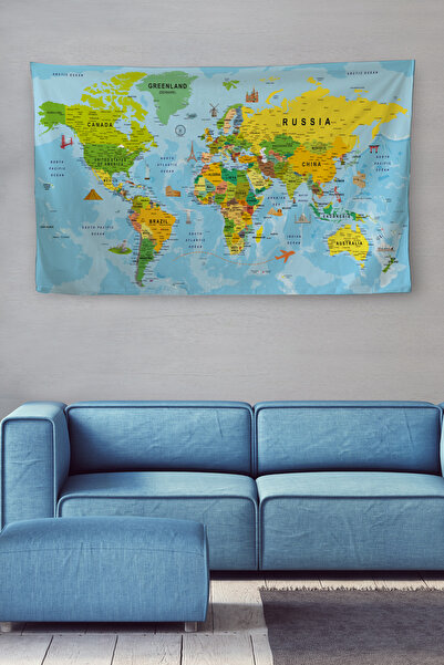 N NOXXO Настінне покриття / килим Детальна англійська актуальна карта світу Я...