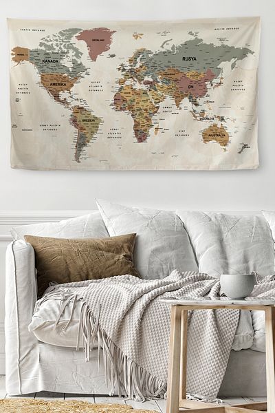 GLOBELUX Wall Cover / Carpet Detailed Current Turkish Pastel World Map -3980