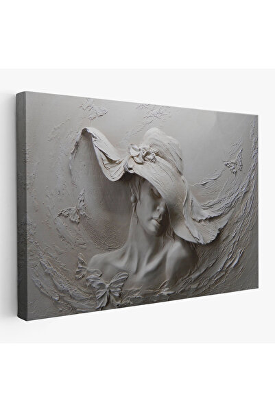 Home Kabartma Görünümlü Şapkalı Kadın Kanvas Duvar Tablosu -3424