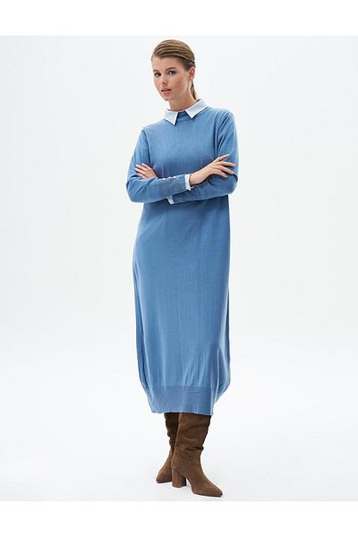 Kayra Rochie tricotată cu jumătate de gât albastru coroană