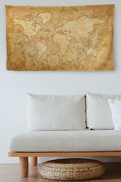 GLOBELUX Vintage World Map Patterned Antique Wall Cover - Canvas Fabric Carpet 4041