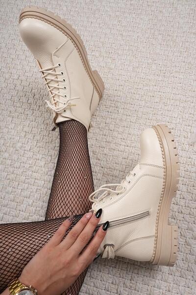 Stilbagshoes SİERRA ARKA BİYE DETAYLI HAKİKİ DERİ KADIN BOT BEJ