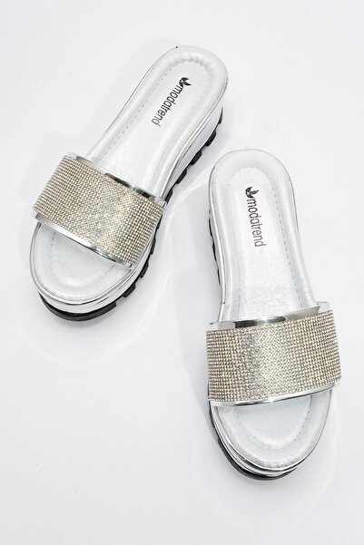 Ccway Γυναικείες παντόφλες με σφήνα τακούνια - SILVER SILVER