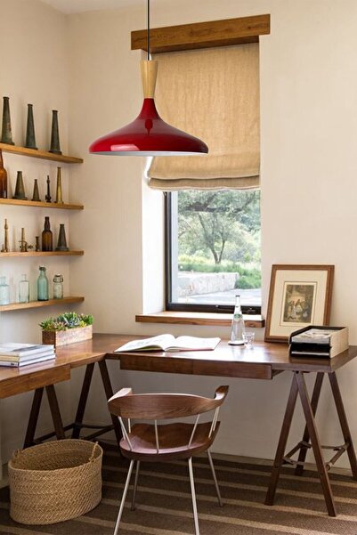 Bamyum Champion Kırmızı Ahşap Huni Tekli Avize Sarkıt Salon Mutfak Cafe Butik Lamba Aydınlatma Avizeler