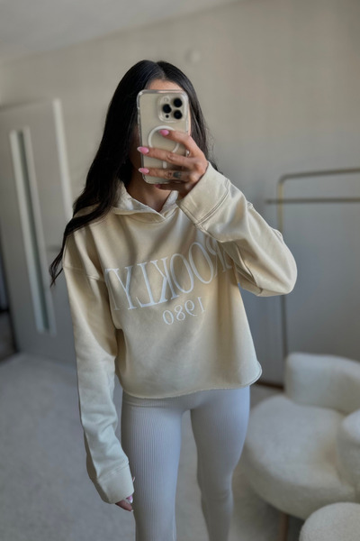 MoyStore Krem Sweatshirt ZRr Kapüşonlu Yumuş