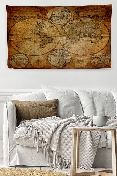 GLOBELUX Wintage Old World Map - Quality Canvas Duar Carpet, Model 4058