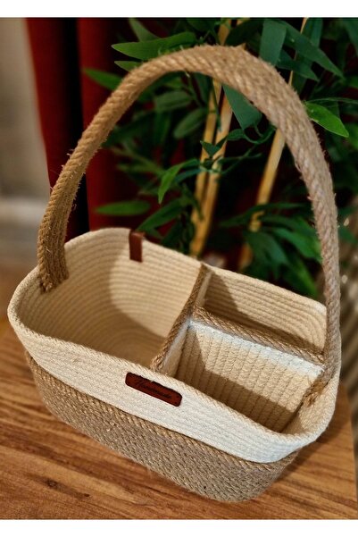 Zuviel Deco Handmade 25x15 El Yapımı 3 Bölmeli Organizer Hasır Sepet, Düzenle...