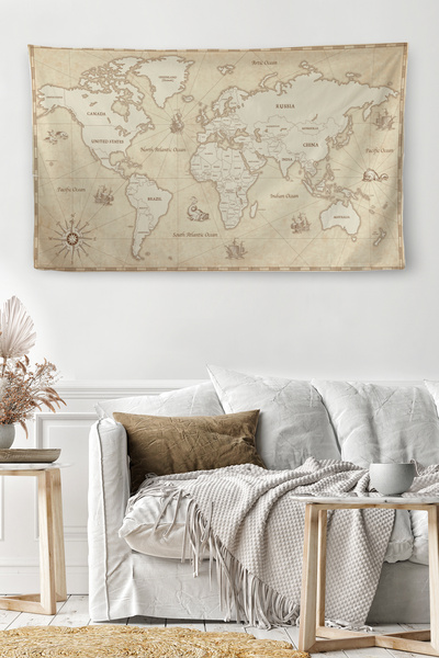 N NOXXO Настінне покриття / килим Vintage Канава Тканина Карта світу-3956
