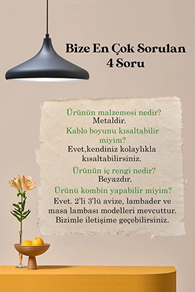 Bamyum Champion Siyah Avize - Iç Renk Beyaz Tekli Sarkıt Retro Cafe Salon Lamba Modelleri Avizeleri
