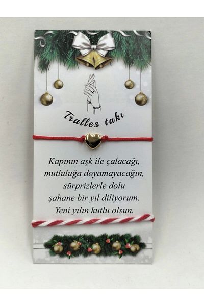 Tralles Takı هدية السنة الجديدة سوار قلب سلسلة حمراء وحبل الحظ الأبيض الأحمر