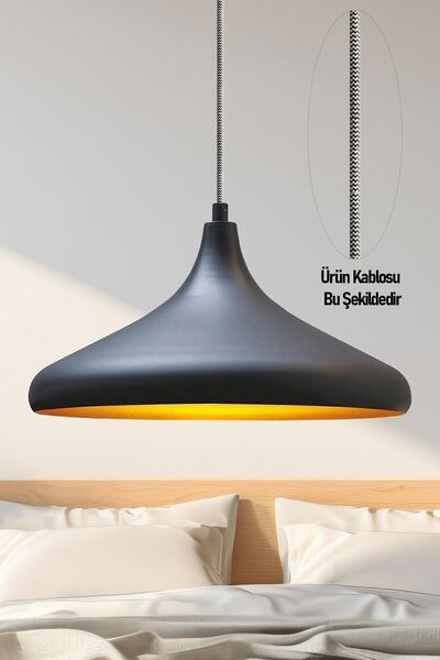 Bamyum Champion Siyah Özel Kablo Avize - Alüminyum 35 Cm Cafe Rustik Sarkıt M...