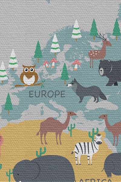 GLOBELUX Children's Room World Map Quality Wall Carpet - 4045