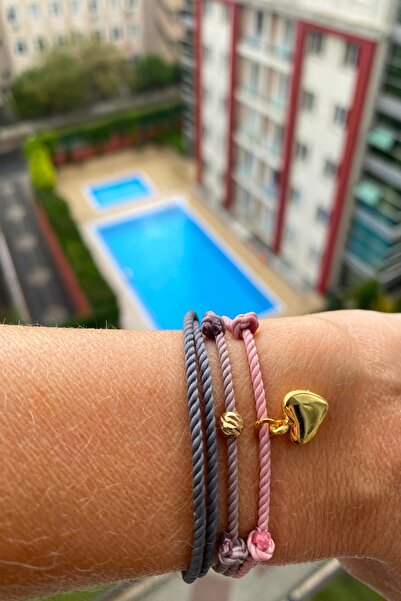 Shepidi 3'lü kilit örgü  kalp figürlü pembe  vizon gri bileklik