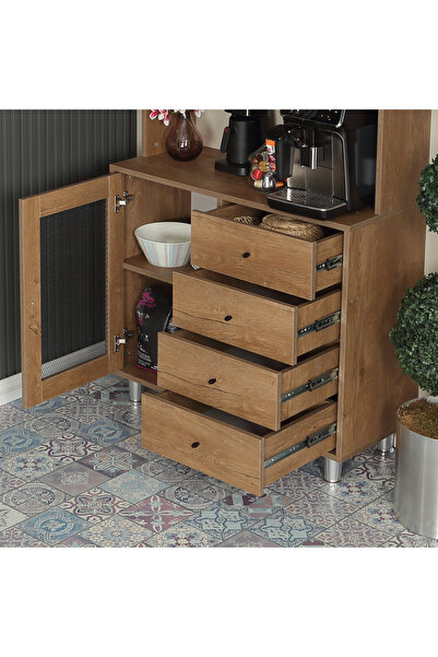 PASİFİC HOME Grano Kahve Köşesi Çok Amaçlı Dolap, Kiler Dolabı, 96 cm , Meşe
