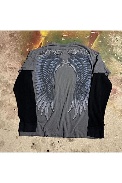 Karakedi Tricou unisex cu mânecă lungă cu mânecă neagră de epocă