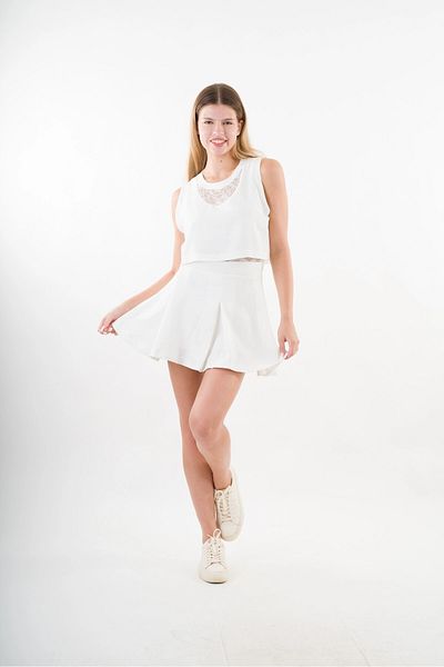 hazelin White Lace Pattern - Crew Neck Sleeveless Dress Hzl24S-Yy10021