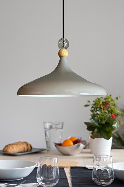 Bamyum Champion Gri Büyük Şeffaf Boncuk Tekli Avize Sarkıt Salon Mutfak Cafe Butik Aydınlatma Avizeler