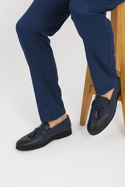 CassidoShoes Navy Blue Men's Classic Shoes - Staple Patterned, Tassel Detailed, Eva Sole, 023-666