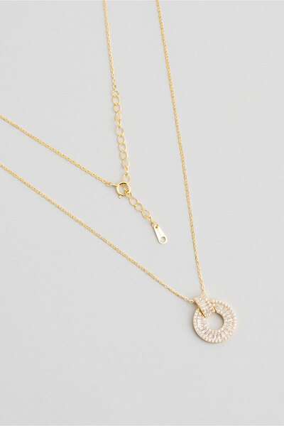 So CHIC... Baget Taşlı 18 Ayar Sarı Altın Kaplama 46 Cm Gümüş Kolye