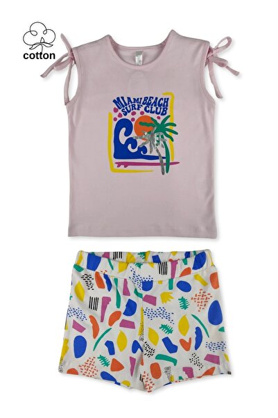difa kids Set de pantaloni scurți cu imprimeu geometric cu palmieri pentru fe...