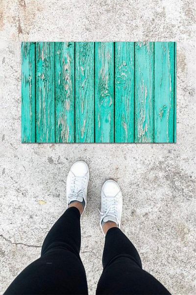GLOBELUX Digital Printing Blue Wooden Door Pattern Door Mat K-1045