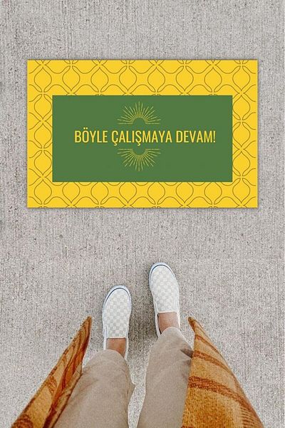 GLOBELUX Digital Printing Decorative Note: Keep Working This Way Yellow Door Mat K-1276