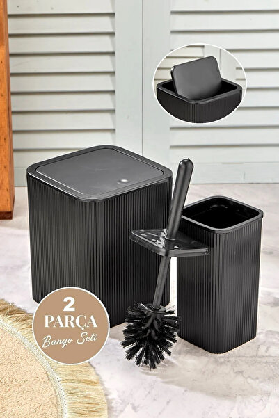 MEDKA LIFE 2'li Lena Pratik Kapaklı Kare Banyo Seti - Çizgili Banyo Düzenleyi...