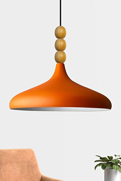 Bamyum Champion Ahşap Boncuklu Tekli Avize Sarkıt Salon Mutfak Butik Lamba