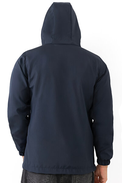 Montstop Ανδρικό αδιάβροχο με κουκούλα με κουκούλα και τσέπες καγκουρό με εσωτερική επένδυση σε μπλε ναυτικό