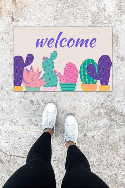 GLOBELUX Purple Cactus Patterned Digital Printed Hooded Front Mat - K-1013