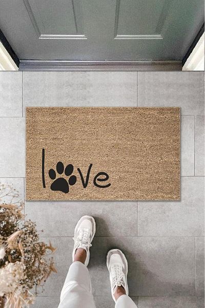 Lasirius Digital Printing Brown Black Paw Love Decorative Door Mat