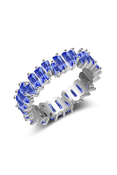 VİYA هدية عيد الحب خاتم أزرق بحجر الزركون مع قطع باجيت