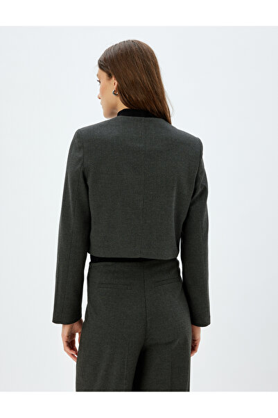 Koton Gold Buttoned Collarless Crop Blazer Jacket