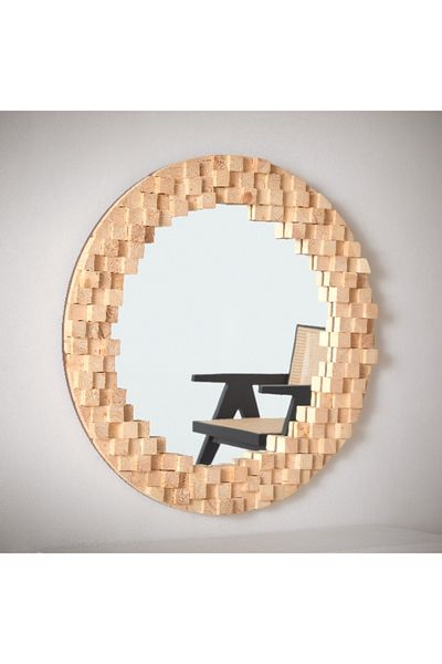 Home Box Inez Solid Wood 3D Frame Round Mirror - 80 cm