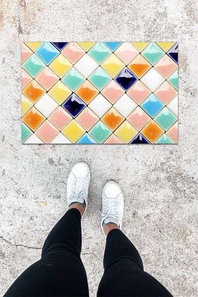 Lasirius Digital Printing Pink Mosaic Pattern Door Mat