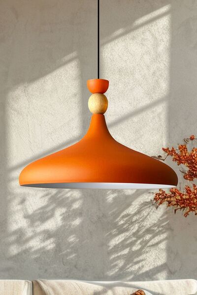 Bamyum Turuncu Ahşap Şapka Tekli Avize Sarkıt Salon Mutfak Cafe Butik Lamba Aydınlatma Avizeler