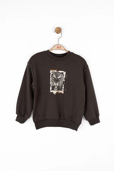 nk kids Кафяв пуловер за момчета с тигър