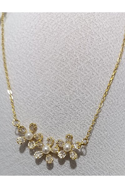 MENTAŞ قلادة نسائية 3 نموذج ديزي كريستال وحجر اللؤلؤ سلسلة صفراء قلادة المجوهرات