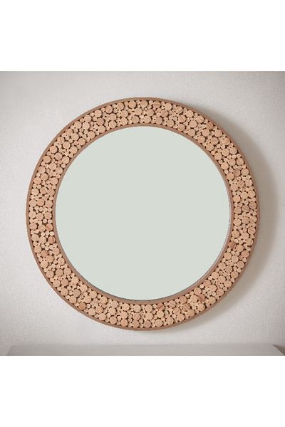 Home Box Inez Solid Wood Frame Round Mirror - 80 cm